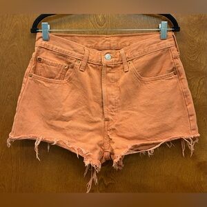 Levi’s 501 high rise cutoff raw fray hem denim shorts pumpkin burnt orange 30